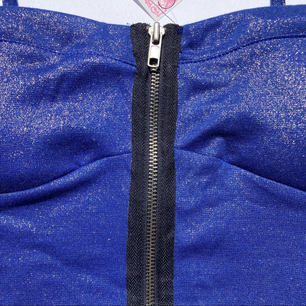 Love Culture Tank Top Large Blue Silver Shimmer Black Built In Bra Front Zip New - Picture 2 of 8